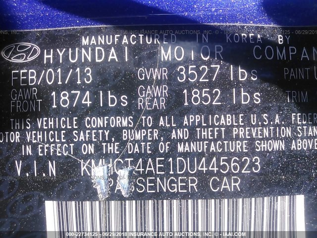 KMHCT4AE1DU445623 - 2013 HYUNDAI ACCENT GLS/GS BLUE photo 9