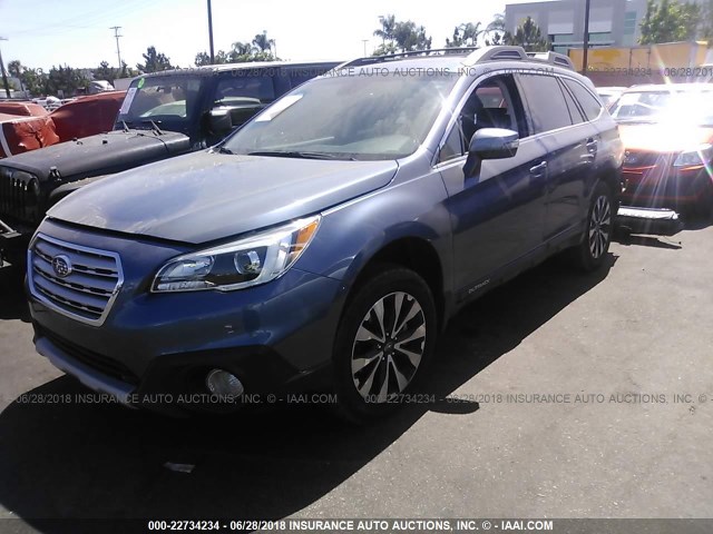 4S4BSANC6H3280251 - 2017 SUBARU OUTBACK 2.5I LIMITED BLUE photo 2