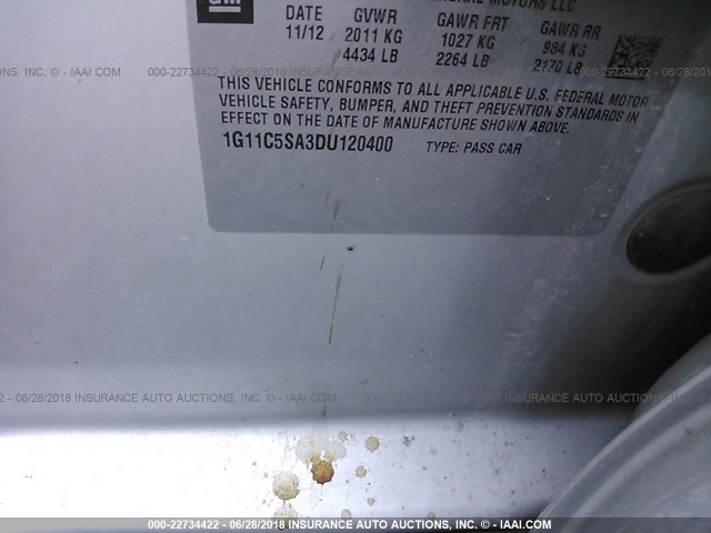 1G11C5SA3DU120400 - 2013 CHEVROLET MALIBU 1LT ვერცხლისფერი ფოტო 9