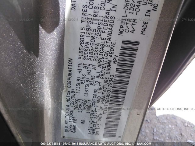 JTLKT324X50172940 - 2005 TOYOTA SCION XB Silber Foto 9