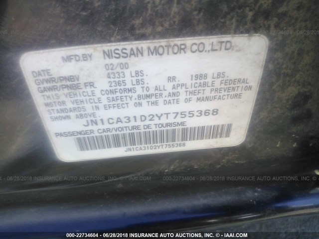 JN1CA31D2YT755368 - 2000 NISSAN MAXIMA GLE/GXE/SE BLACK photo 9