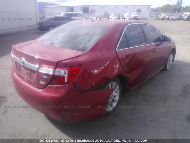 4T1BD1FK6EU116908 - 2014 TOYOTA CAMRY HYBRID/LE/XLE RED photo 4