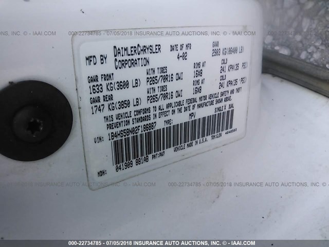 1B4HS58N02F186887 - 2002 DODGE DURANGO SLT PLUS WHITE photo 9