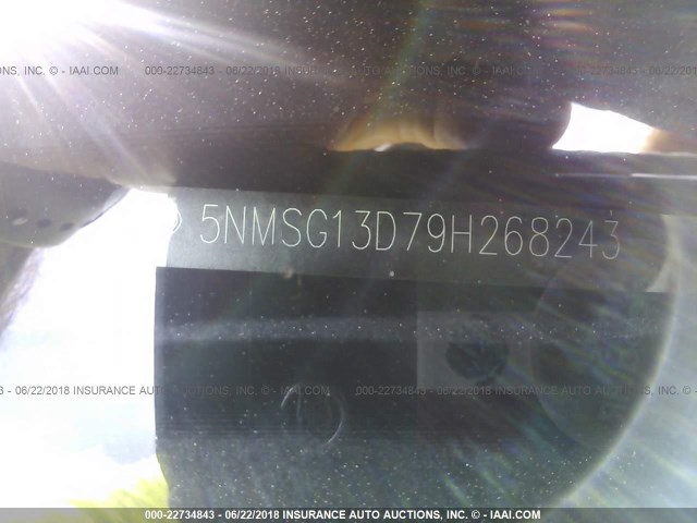 5NMSG13D79H268243 - 2009 HYUNDAI SANTA FE GLS WHITE photo 9