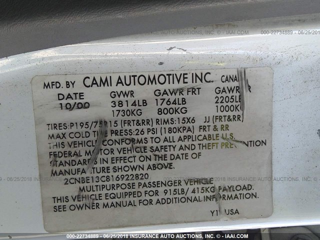 2CNBE13C816922820 - 2001 CHEVROLET TRACKER WHITE photo 9