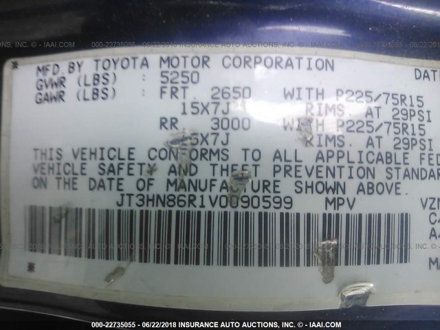 JT3HN86R1V0090599 - 1997 TOYOTA 4RUNNER SR5 BLUE photo 9