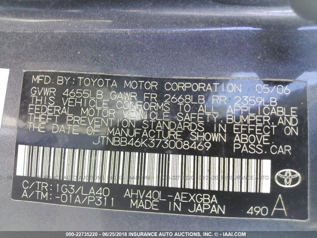 JTNBB46K373008469 - 2007 TOYOTA CAMRY NEW GENERAT HYBRID GRAY photo 9