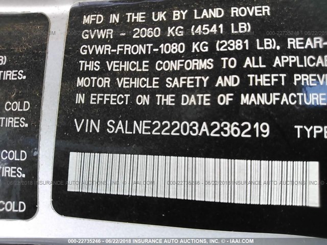 SALNE22203A236219 - 2003 LAND ROVER FREELANDER HSE SILVER photo 9