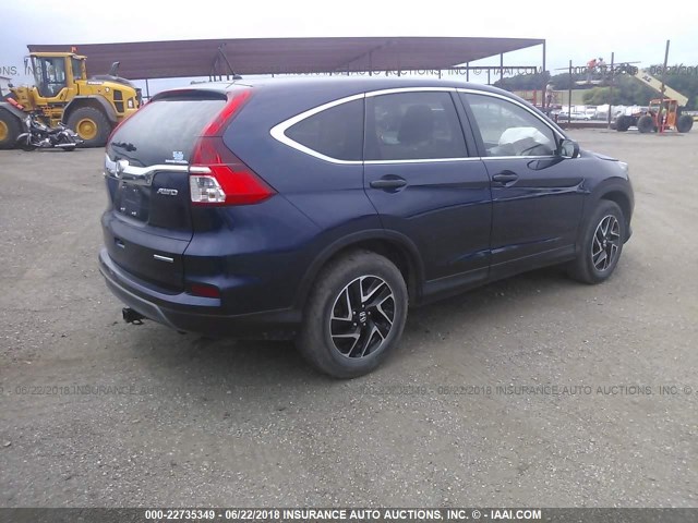 5J6RM4H49GL064891 - 2016 HONDA CR-V SE Dark Blue photo 4