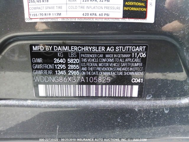 WDDNG86X37A105825 - 2007 MERCEDES-BENZ S 550 4MATIC GRAY photo 9