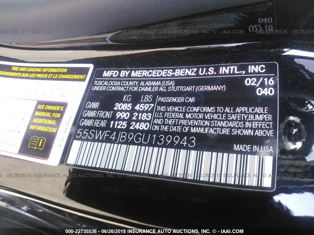 55SWF4JB9GU139943 - 2016 MERCEDES-BENZ C 300 BLACK photo 9