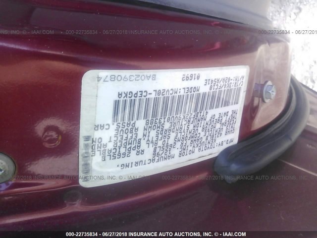 4T1BF22K9VU013388 - 1997 TOYOTA CAMRY CE/LE/XLE RED photo 9