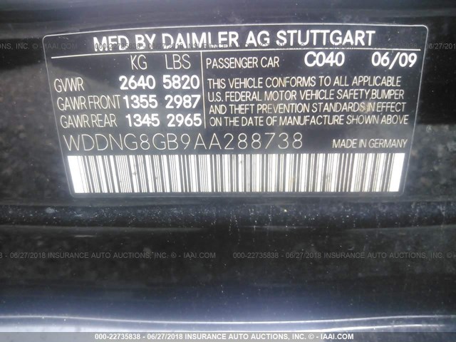 WDDNG8GB9AA288738 - 2010 MERCEDES-BENZ S 550 4MATIC BLACK photo 9