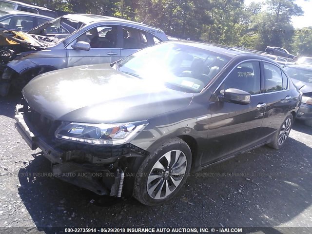 1HGCR6F53EA003518 - 2014 HONDA ACCORD HYBRID/EXL GRAY photo 2