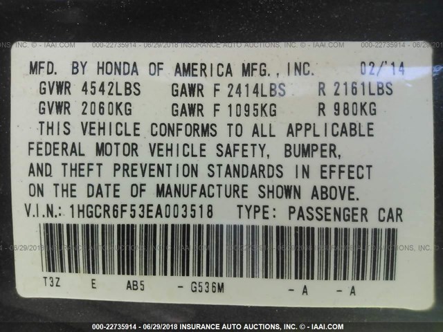 1HGCR6F53EA003518 - 2014 HONDA ACCORD HYBRID/EXL GRAY photo 9