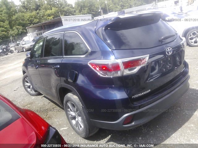 5TDJKRFH0ES062437 - 2014 TOYOTA HIGHLANDER XLE ლურჯი ფოტო 3