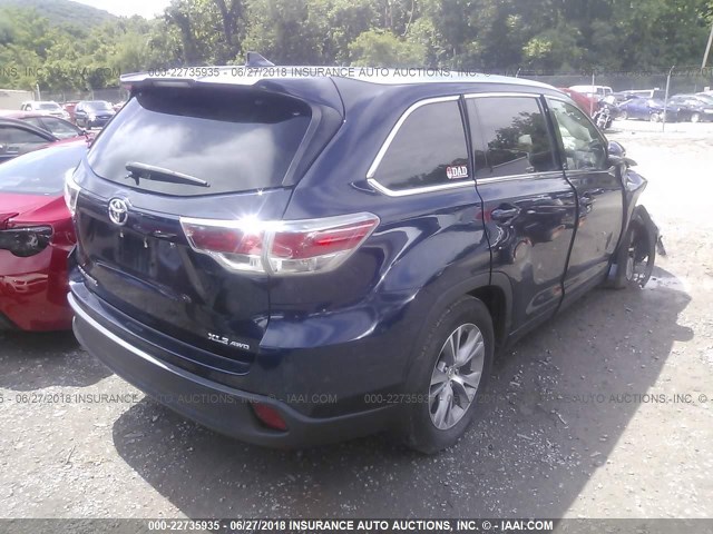 5TDJKRFH0ES062437 - 2014 TOYOTA HIGHLANDER XLE ლურჯი ფოტო 4