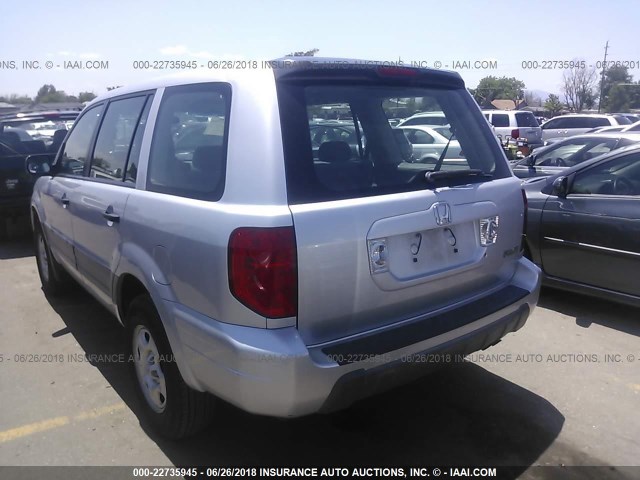 2HKYF18165H520430 - 2005 HONDA PILOT LX SILVER photo 3