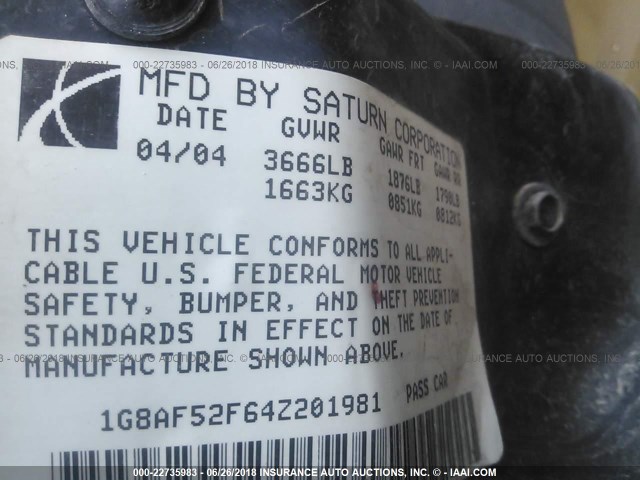 1G8AF52F64Z201981 - 2004 SATURN ION LEVEL 1 SILVER photo 9