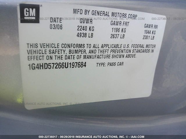 1G4HD57266U197684 - 2006 BUICK LUCERNE CXL SILVER photo 9