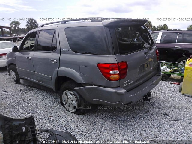 5TDZT38A22S058527 - 2002 TOYOTA SEQUOIA LIMITED GRAY photo 3