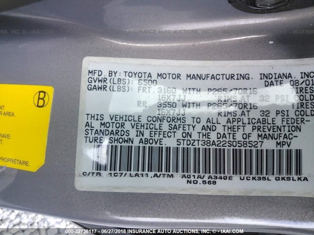 5TDZT38A22S058527 - 2002 TOYOTA SEQUOIA LIMITED GRAY photo 9