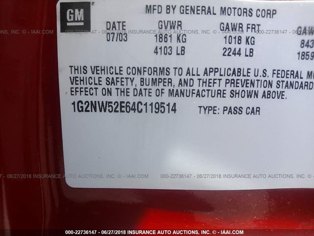 1G2NW52E64C119514 - 2004 PONTIAC GRAND AM GT RED photo 9