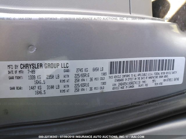 2A8HR54109R674119 - 2009 CHRYSLER TOWN & COUNTRY TOURING SILVER photo 9