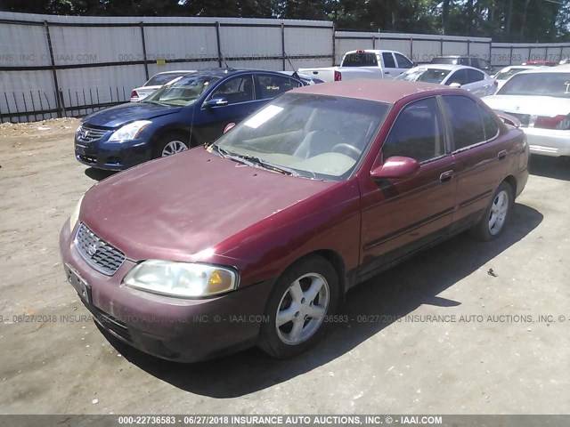 3N1CB51D31L436242 - 2001 NISSAN SENTRA XE/GXE MAROON photo 2