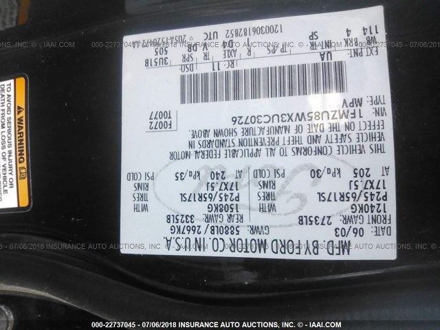 1FMZU85WX3UC30726 - 2003 FORD EXPLORER LIMITED BLACK photo 9