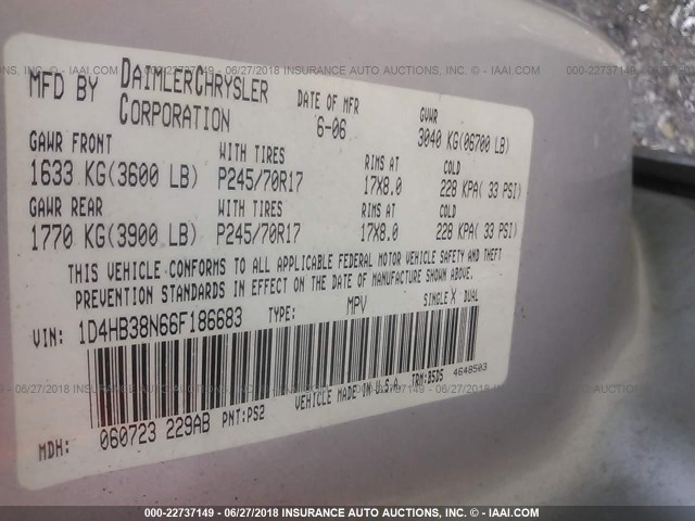 1D4HB38N66F186683 - 2006 DODGE DURANGO SXT SILVER photo 9