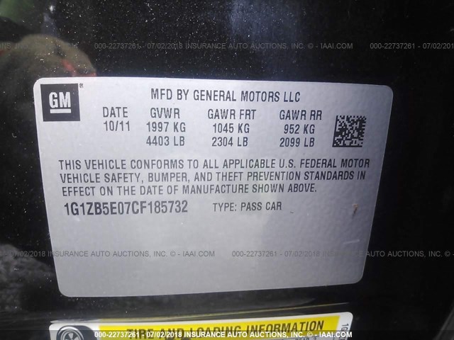 1G1ZB5E07CF185732 - 2012 CHEVROLET MALIBU LS BLACK photo 9