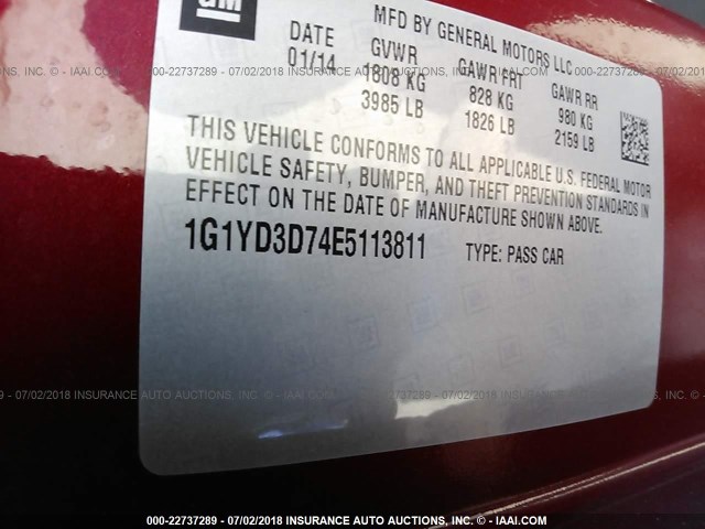 1G1YD3D74E5113811 - 2014 CHEVROLET CORVETTE STINGRAY/2LT MAROON photo 9