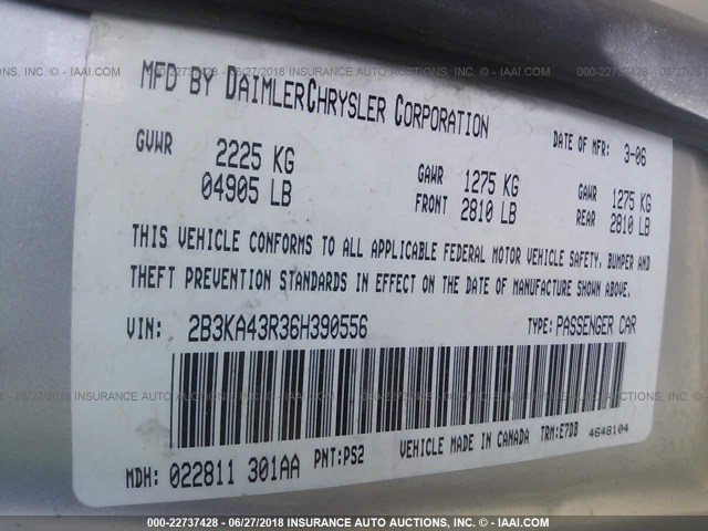 2B3KA43R36H390556 - 2006 DODGE CHARGER SE/SXT SILVER photo 9