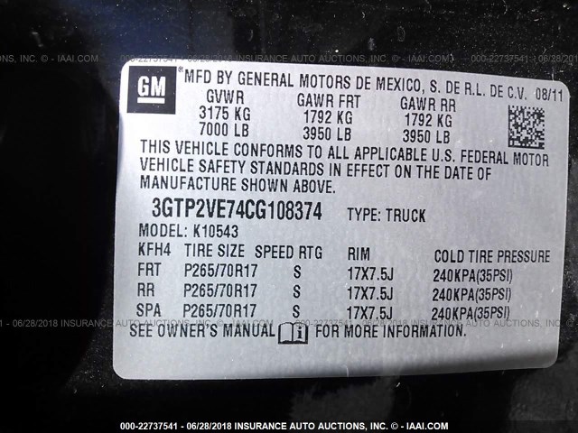 3GTP2VE74CG108374 - 2012 GMC SIERRA K1500 SLE BLACK photo 9