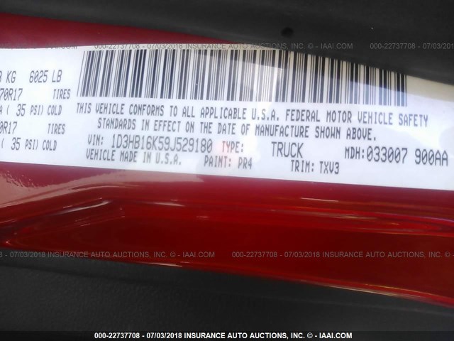 1D3HB16K59J529180 - 2009 DODGE RAM 1500 RED photo 9