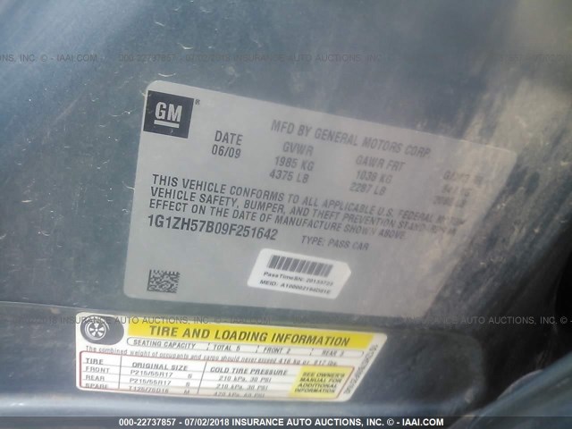 1G1ZH57B09F251642 - 2009 CHEVROLET MALIBU 1LT 绿色 照片 9