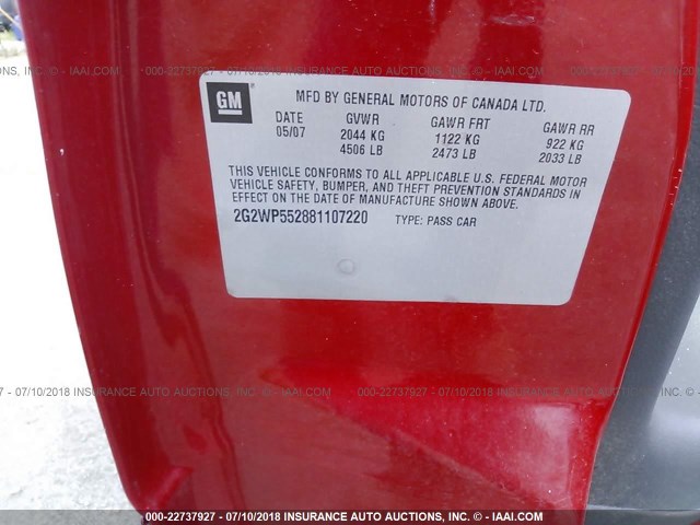 2G2WP552881107220 - 2008 PONTIAC GRAND PRIX RED photo 9