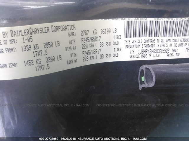 1J8HR48N65C605526 - 2005 JEEP GRAND CHEROKEE LAREDO/COLUMBIA/FREEDOM 黑色 照片 9