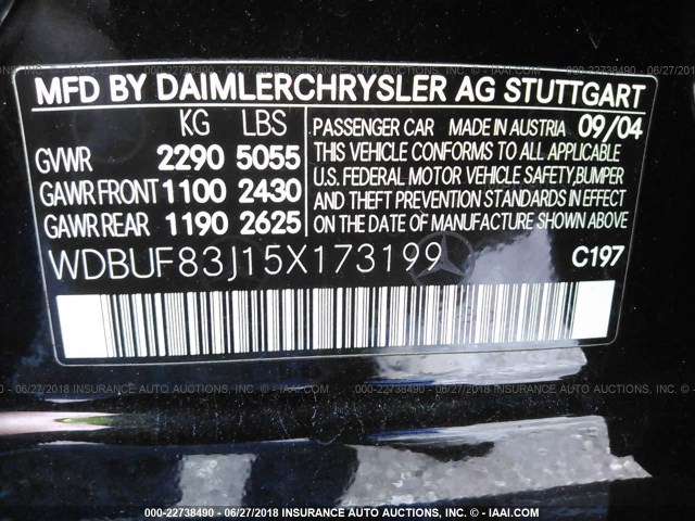 WDBUF83J15X173199 - 2005 MERCEDES-BENZ E 500 4MATIC BLACK photo 9