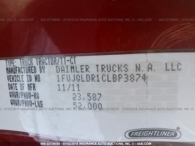 1FUJGLDR1CLBP3874 - 2012 FREIGHTLINER CASCADIA 125  Unknown photo 10