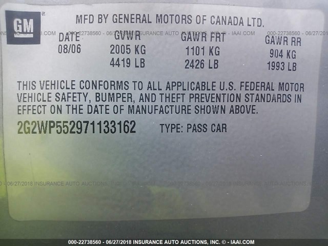 2G2WP552971133162 - 2007 PONTIAC GRAND PRIX Boz foto 9