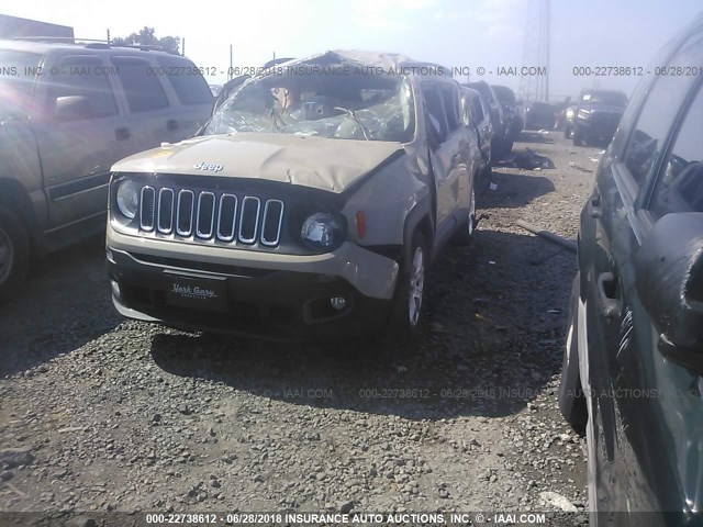 ZACCJABT3GPD13829 - 2016 JEEP RENEGADE LATITUDE TAN photo 2