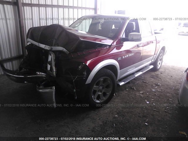 1C6RD6NT2CS333043 - 2012 DODGE RAM 1500 LARAMIE BURGUNDY photo 2