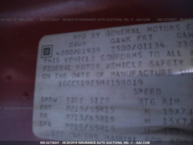 1GCCS19Z5M8159019 - 1991 CHEVROLET S TRUCK S10 RED photo 9