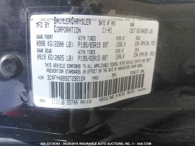 3C4FY48B92T292124 - 2002 CHRYSLER PT CRUISER CLASSIC 黑色 照片 9