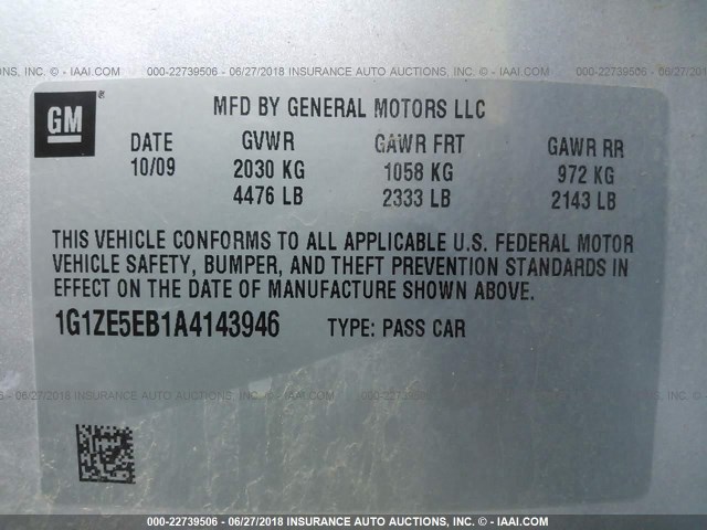 1G1ZE5EB1A4143946 - 2010 CHEVROLET MALIBU LTZ 银色 照片 9