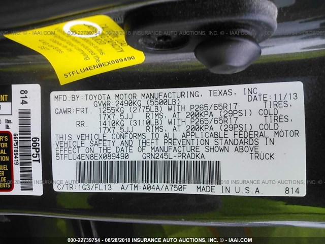 5TFLU4EN8EX089490 - 2014 TOYOTA TACOMA DOUBLE CAB 灰色 照片 9