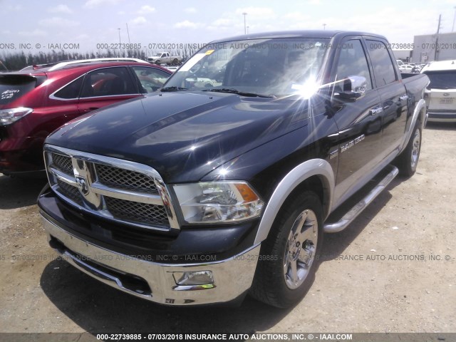 1C6RD7NT3CS148618 - 2012 DODGE RAM 1500 LARAMIE BLACK photo 2