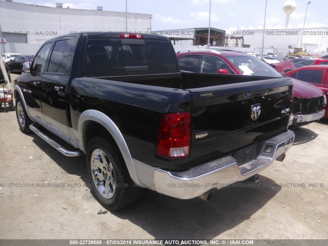 1C6RD7NT3CS148618 - 2012 DODGE RAM 1500 LARAMIE BLACK photo 3